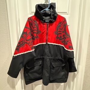 Custom-made designs by NYTOM women’s jacket, size L red & black W/button detail